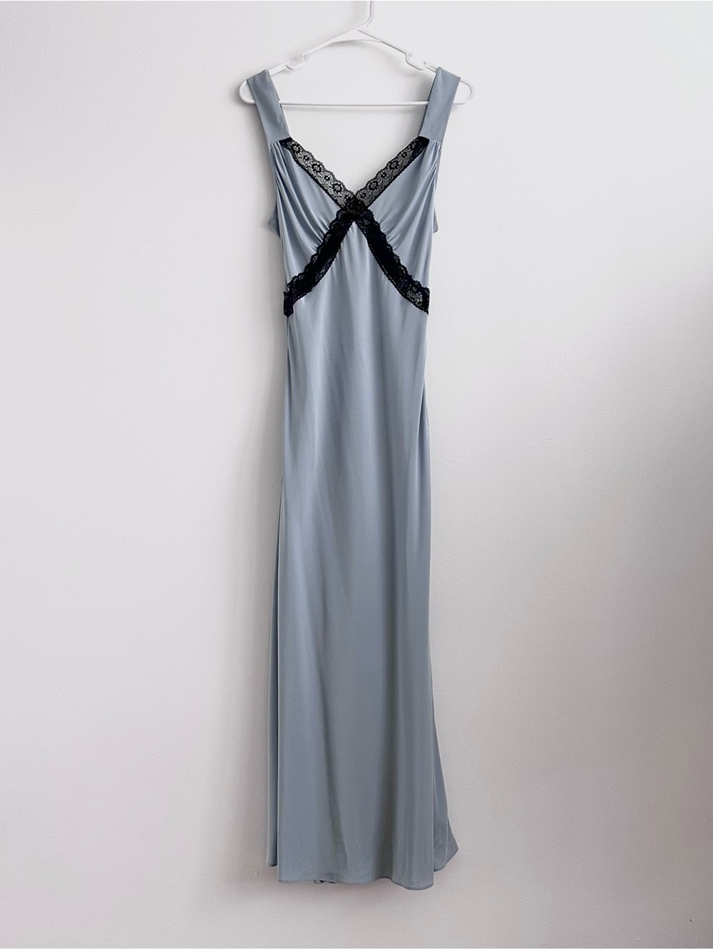 Reformation Provence Sky Baby Blue Silk Lace Trim Midi Slip Dress Size M